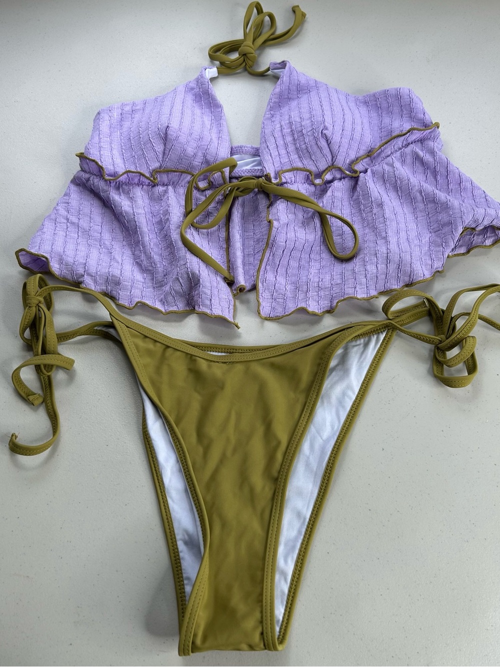 Samiol Tankini Bikini Set Purple Contrast Tie Front Medium Swimwear New